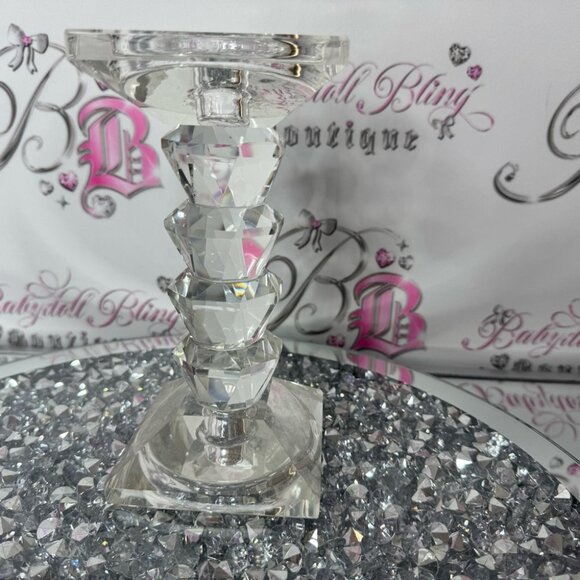 Elegant Crystal Candle Holder glass sturdy crystal diamond bling holder stand - Picture 2 of 4